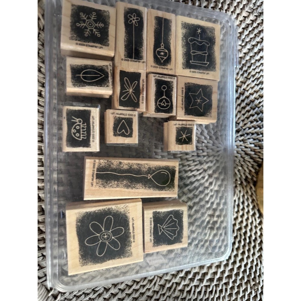 Stampin Up Stipple Celebrations 2003 Retired Wood Mounted Rubber Stamp Set 14pc